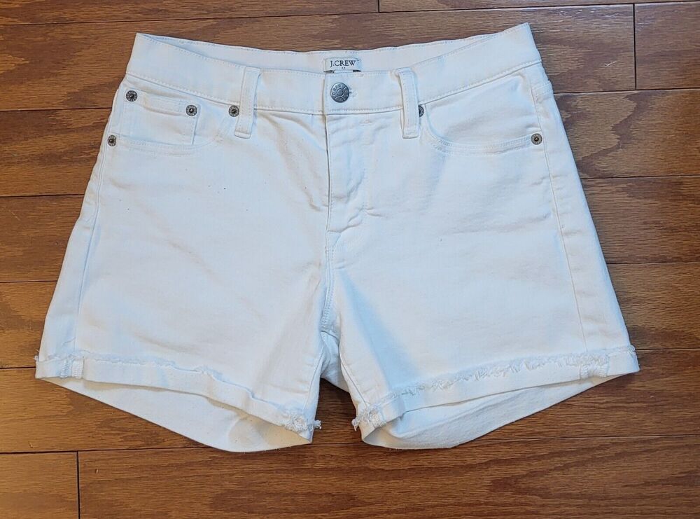 J. Crew White Mid-Rise Raw Cuffed Hem Denim Shorts Size 26